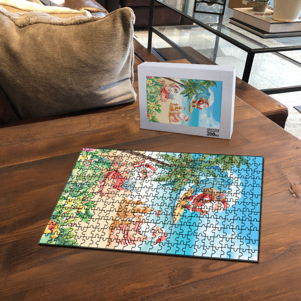 Tropical Christmas Funny Santa Puzzle Beach Vacation