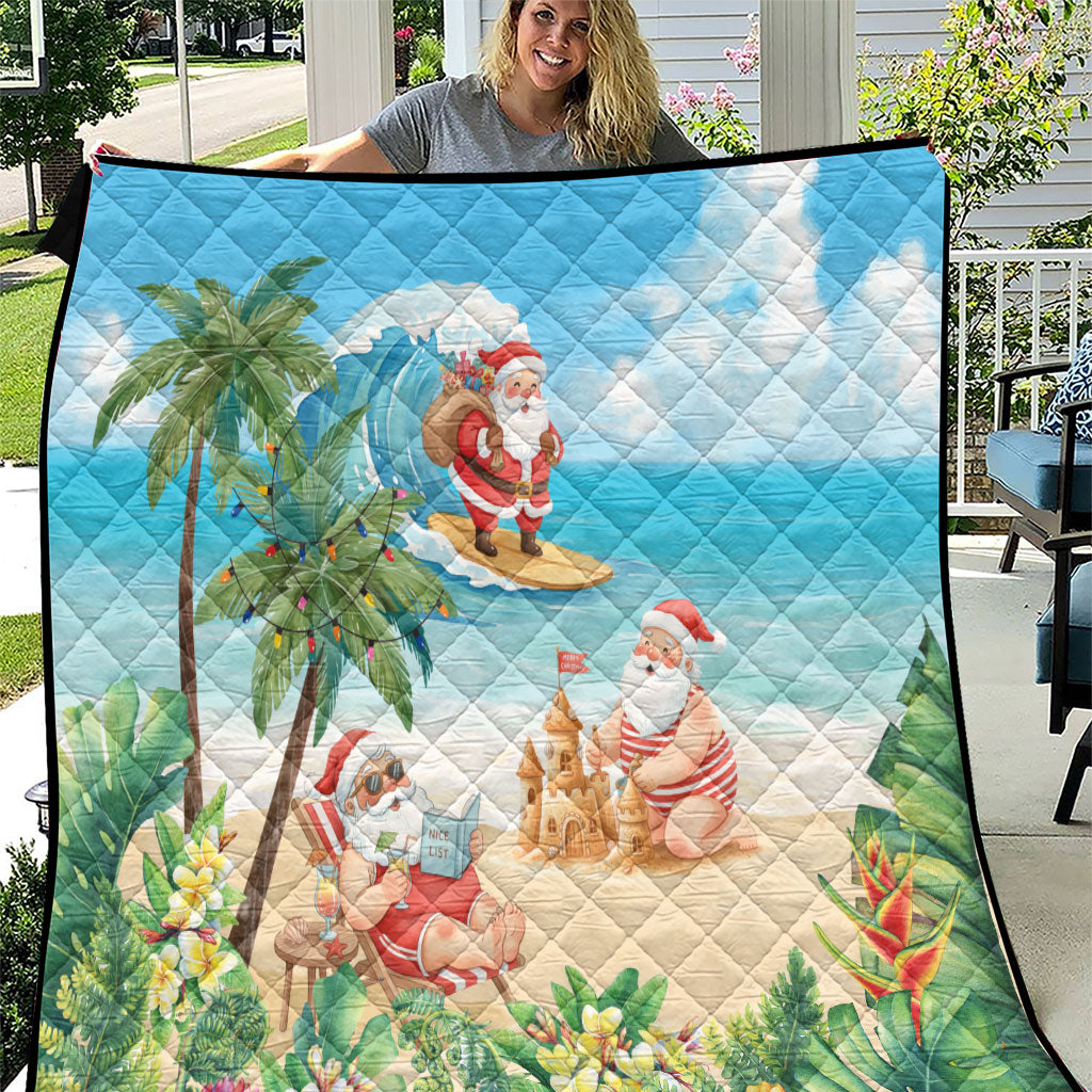 Tropical Christmas Funny Santa Quilt Beach Vacation