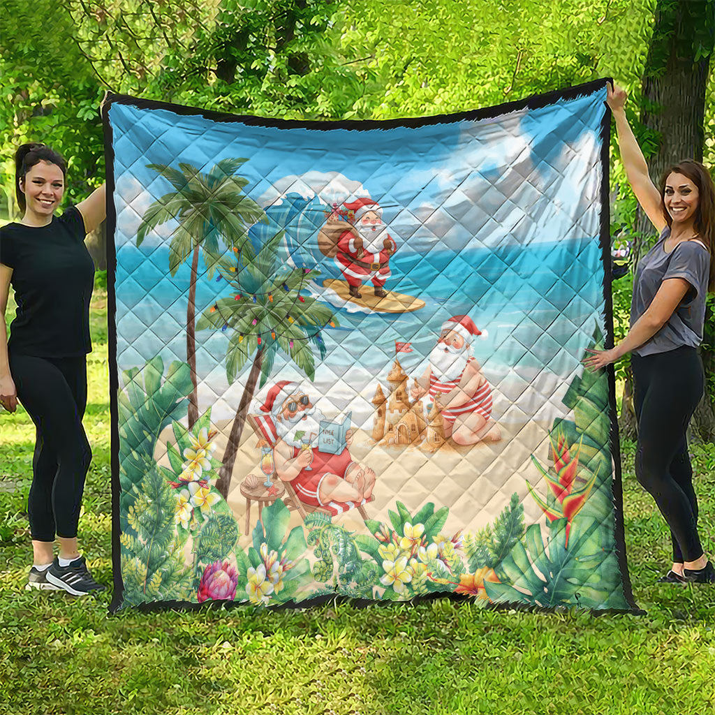 Tropical Christmas Funny Santa Quilt Beach Vacation