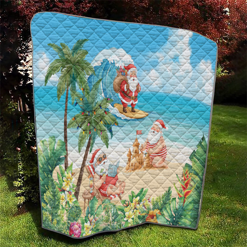 Tropical Christmas Funny Santa Quilt Beach Vacation
