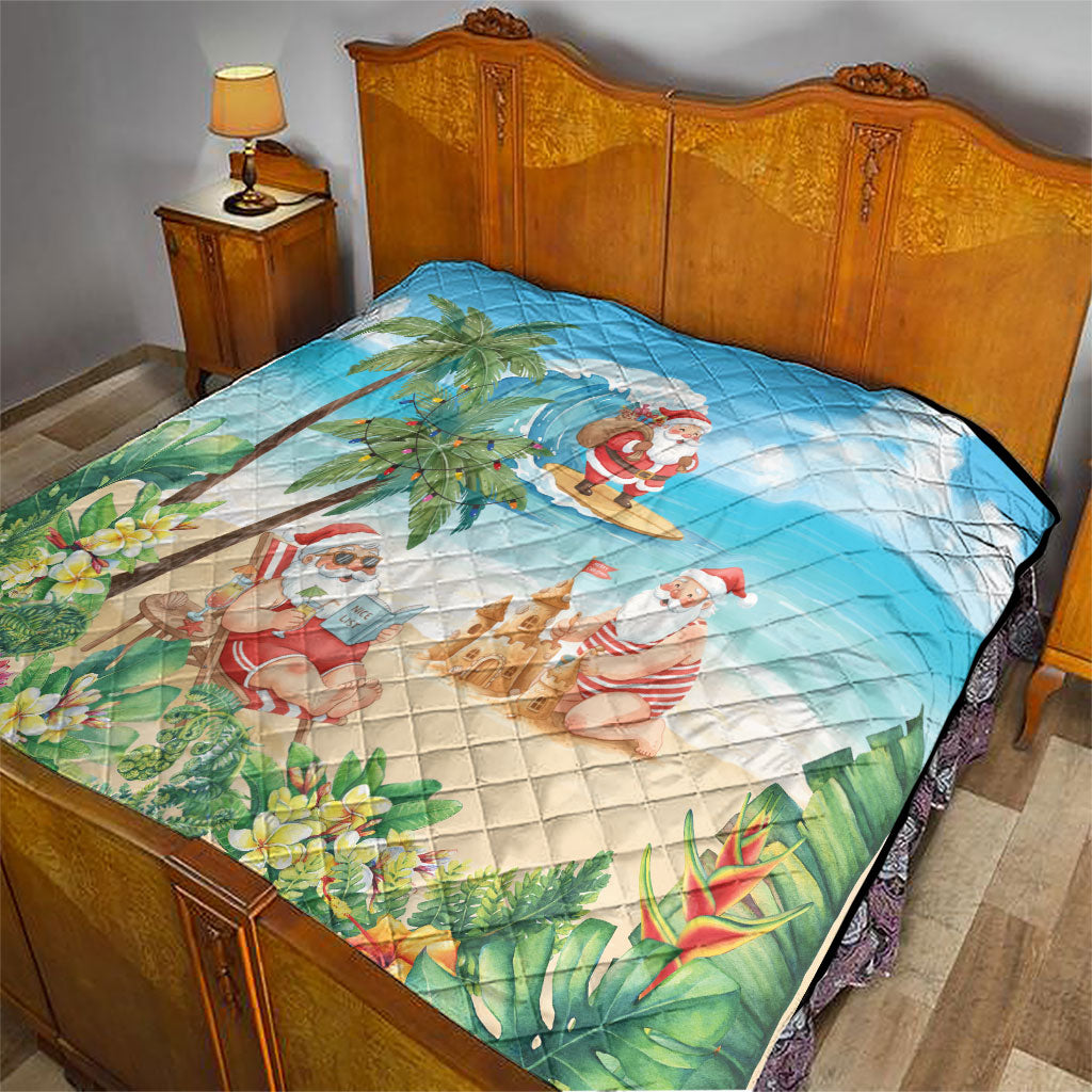 Tropical Christmas Funny Santa Quilt Beach Vacation