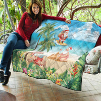 Tropical Christmas Funny Santa Quilt Beach Vacation