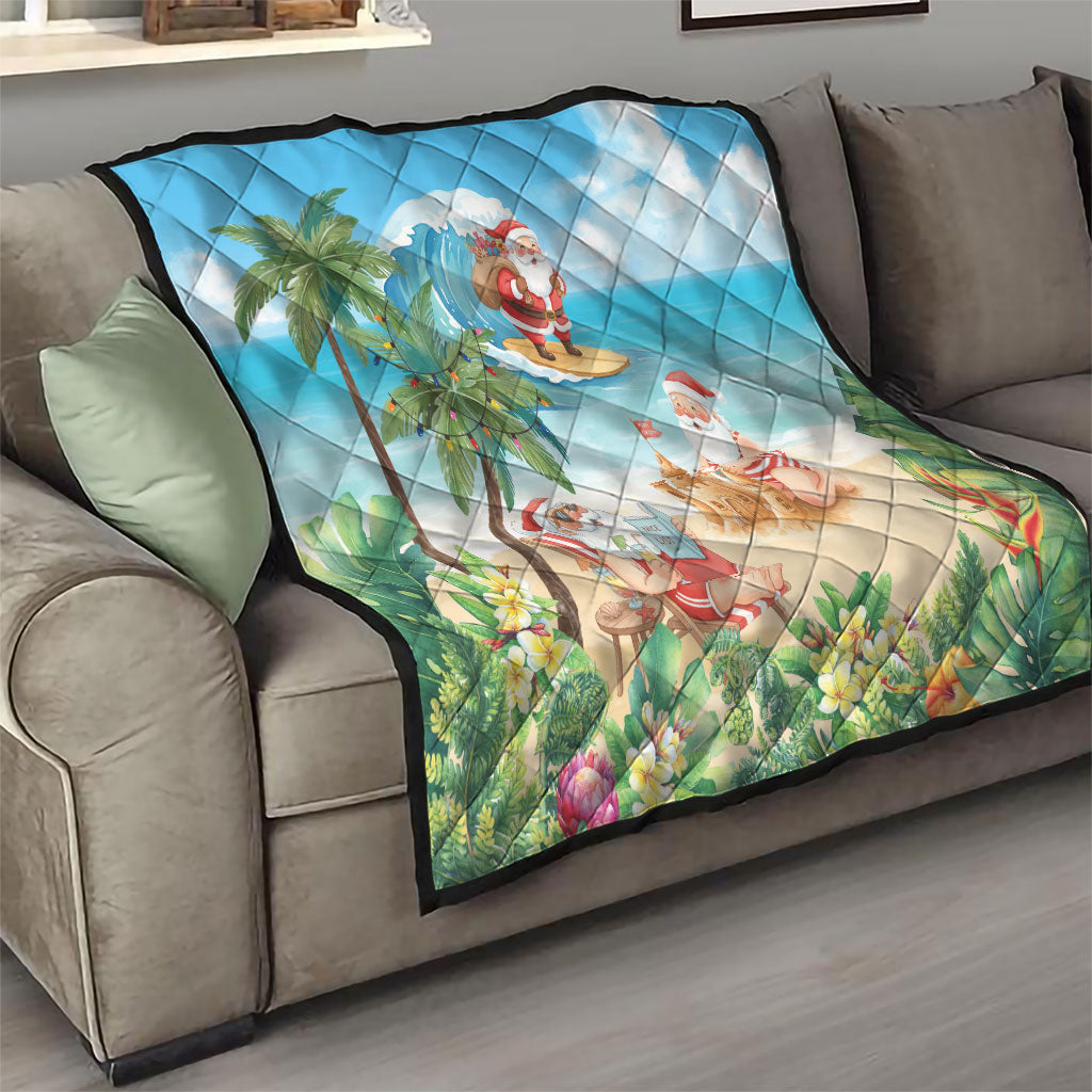 Tropical Christmas Funny Santa Quilt Beach Vacation