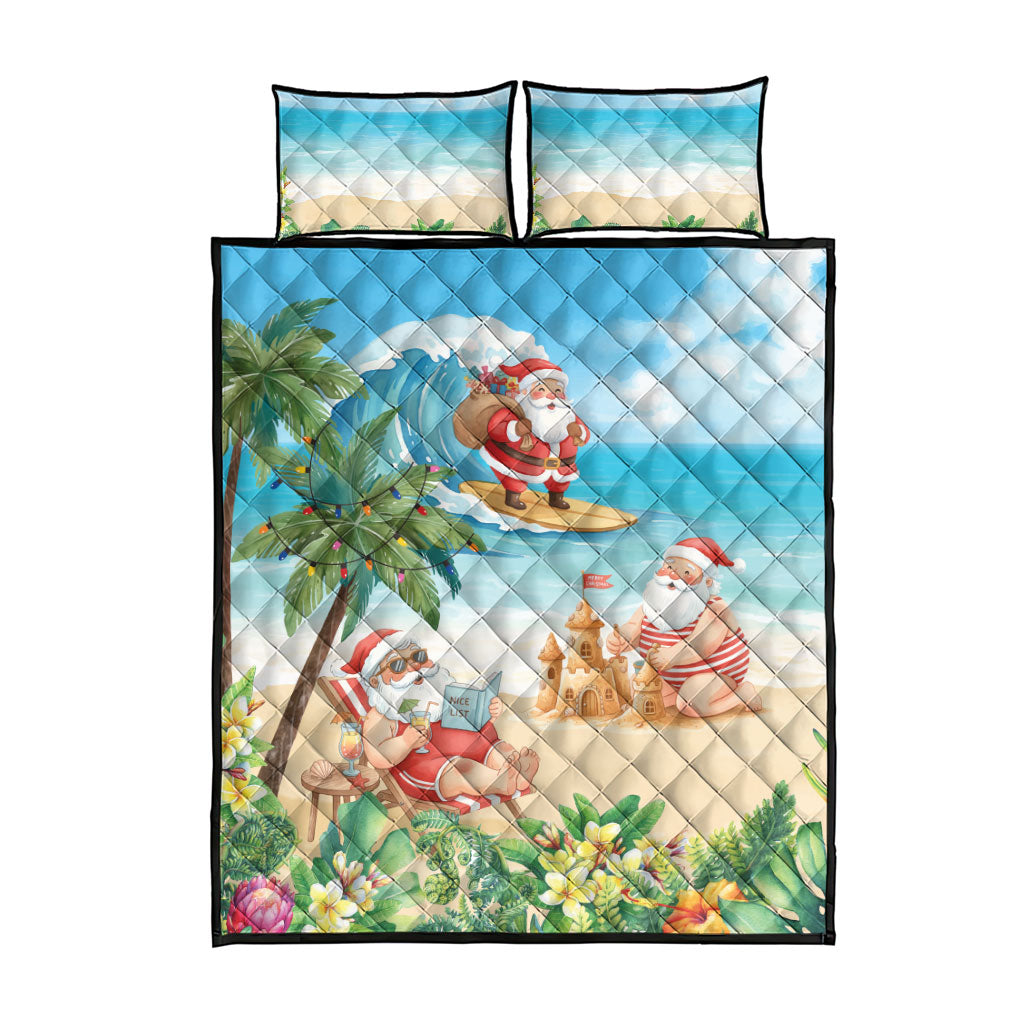 Tropical Christmas Funny Santa Quilt Bed Set Beach Vacation