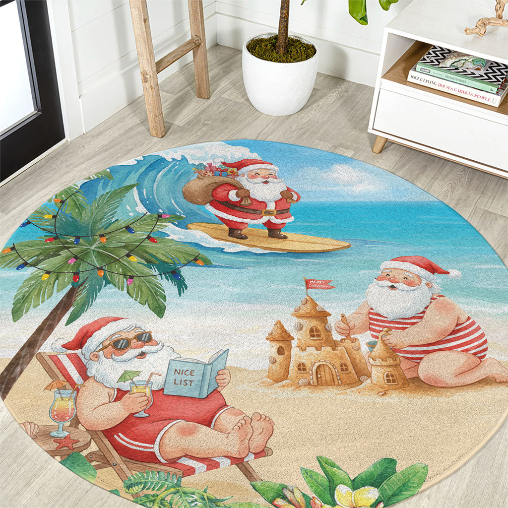 Tropical Christmas Funny Santa Round Carpet Beach Vacation