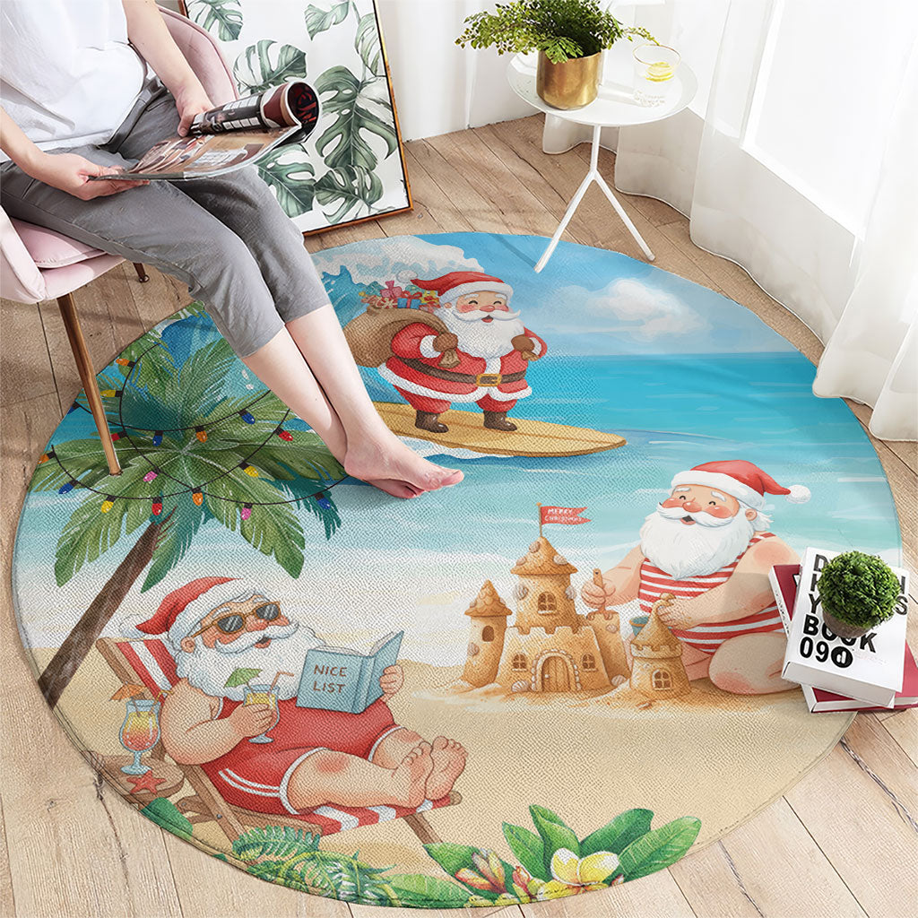 Tropical Christmas Funny Santa Round Carpet Beach Vacation