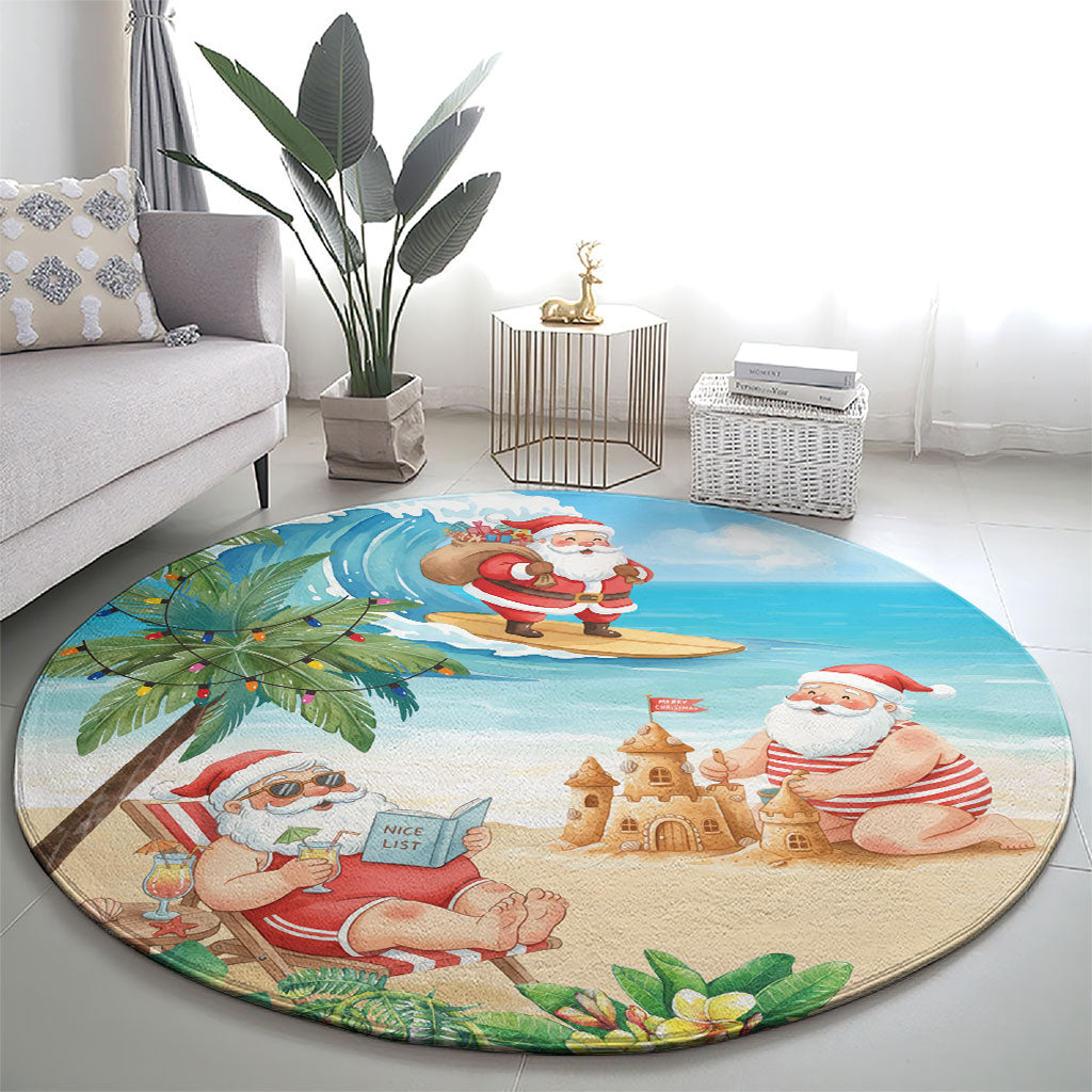 Tropical Christmas Funny Santa Round Carpet Beach Vacation