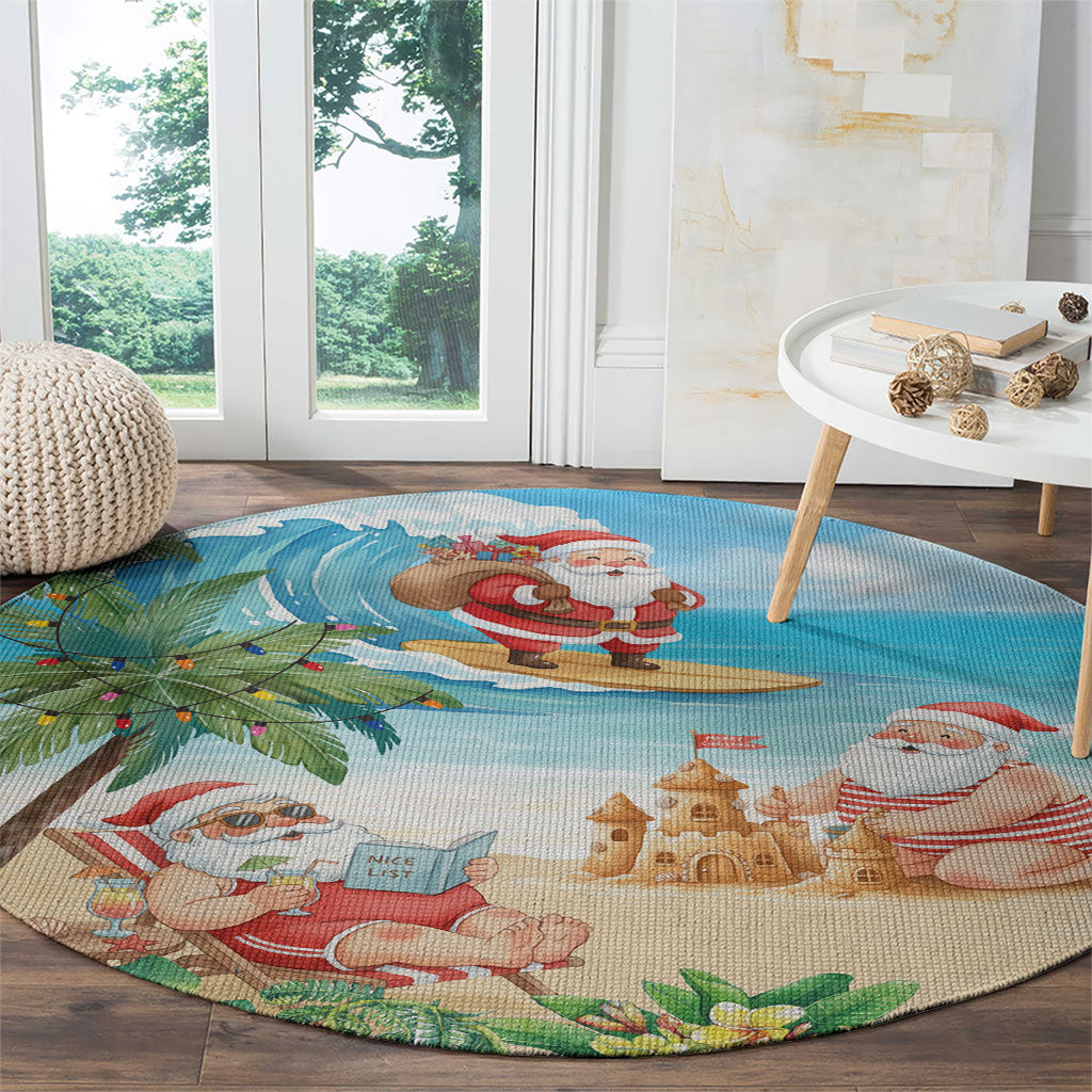 Tropical Christmas Funny Santa Round Carpet Beach Vacation