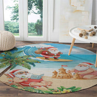 Tropical Christmas Funny Santa Round Carpet Beach Vacation