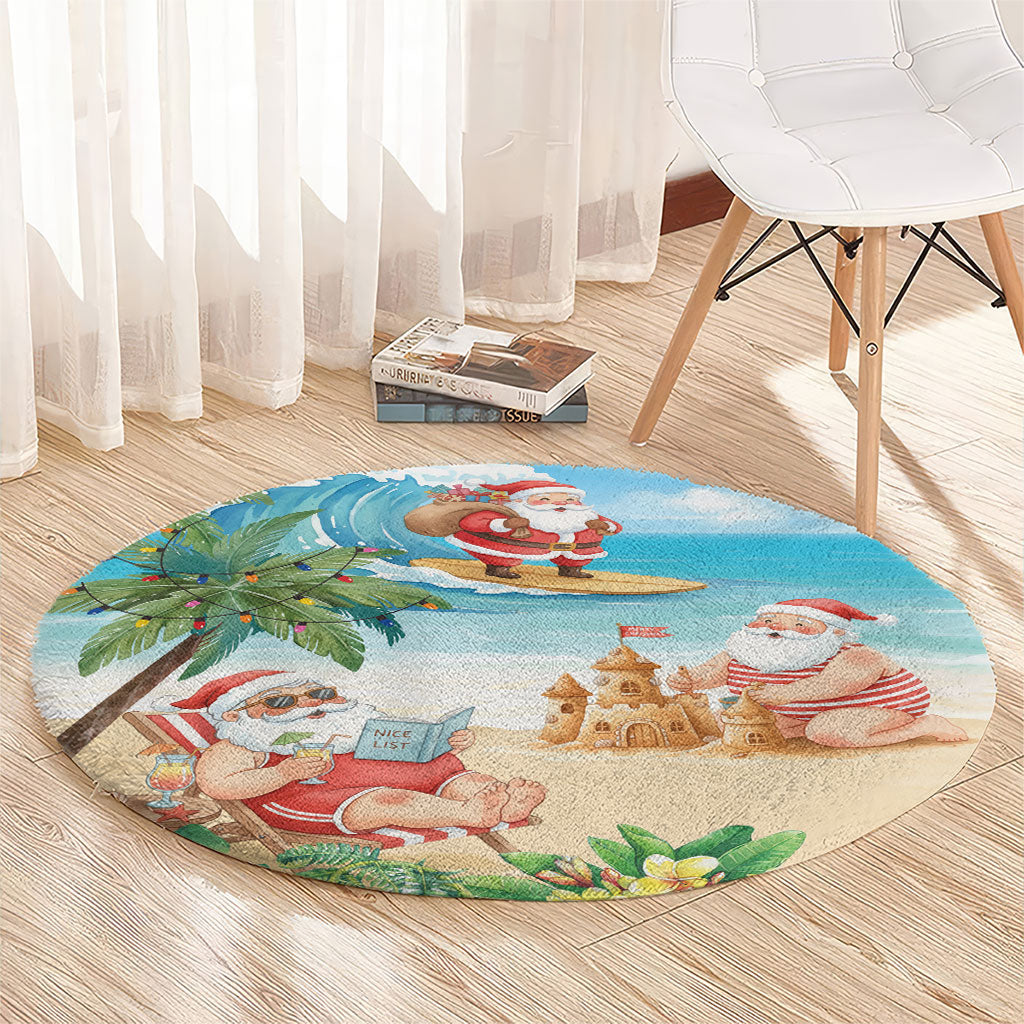 Tropical Christmas Funny Santa Round Carpet Beach Vacation