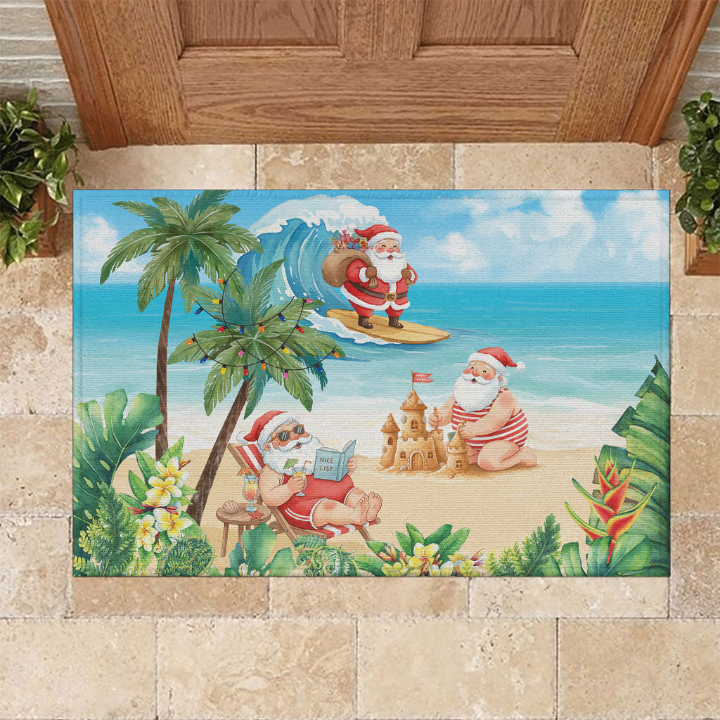 Tropical Christmas Funny Santa Rubber Doormat Beach Vacation