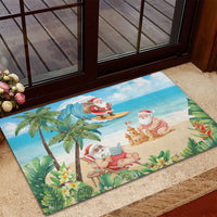 Tropical Christmas Funny Santa Rubber Doormat Beach Vacation