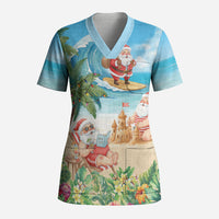 Tropical Christmas Funny Santa Scrub Top Beach Vacation