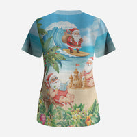 Tropical Christmas Funny Santa Scrub Top Beach Vacation