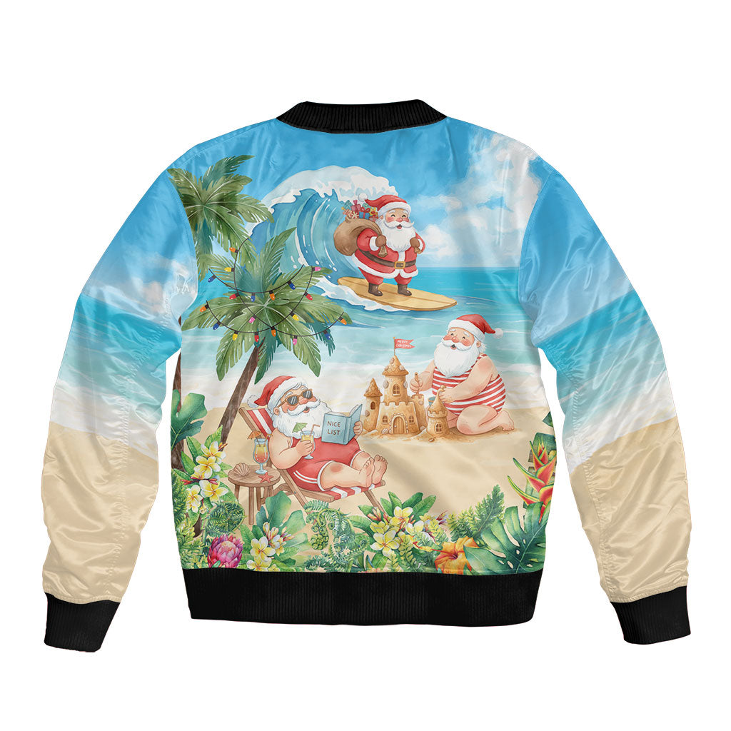 Tropical Christmas Funny Santa Sleeve Zip Bomber Jacket Beach Vacation