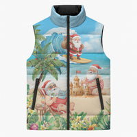 Tropical Christmas Funny Santa Sleeveless Puffer Jacket Beach Vacation
