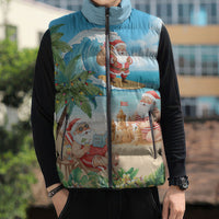 Tropical Christmas Funny Santa Sleeveless Puffer Jacket Beach Vacation