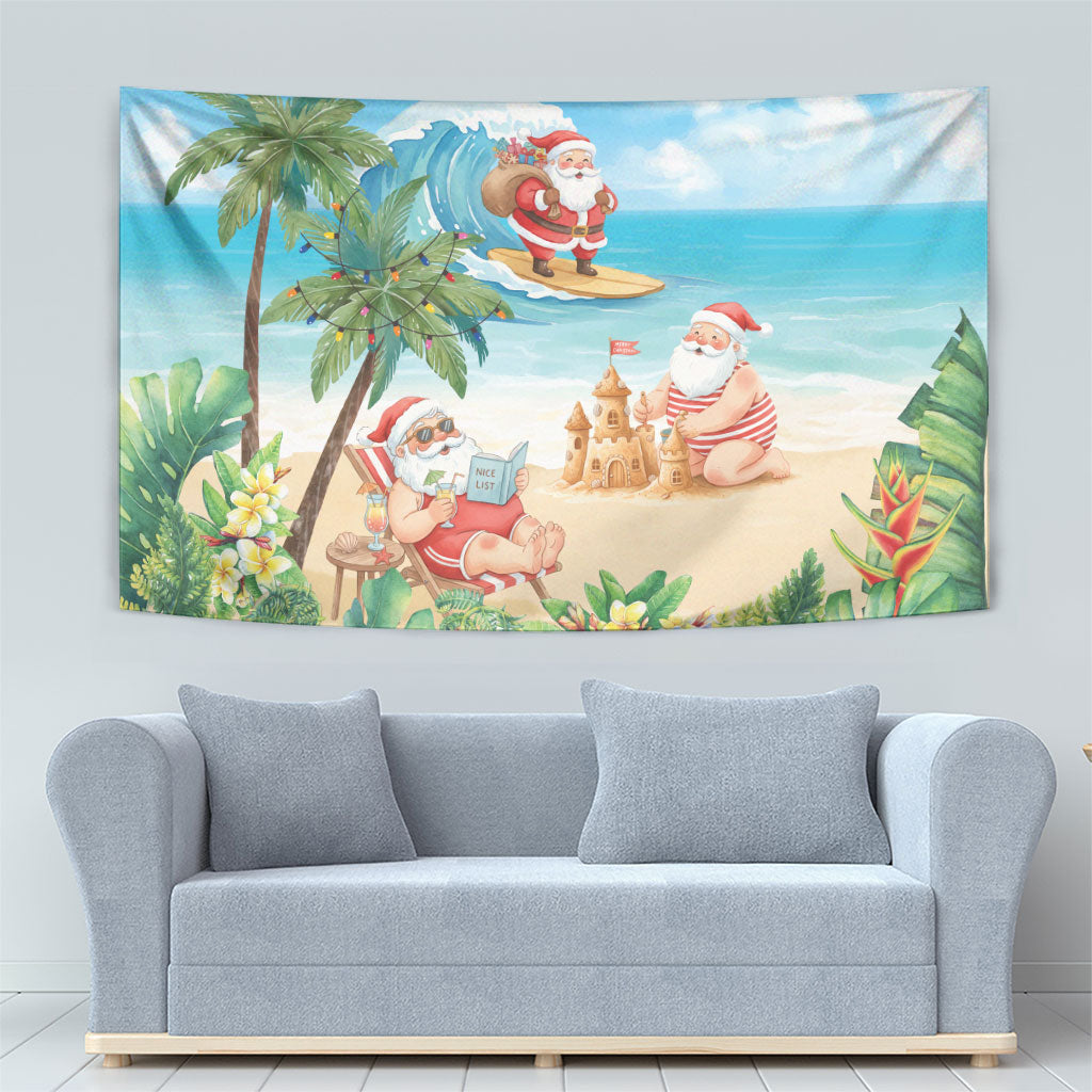 Tropical Christmas Funny Santa Tapestry Beach Vacation
