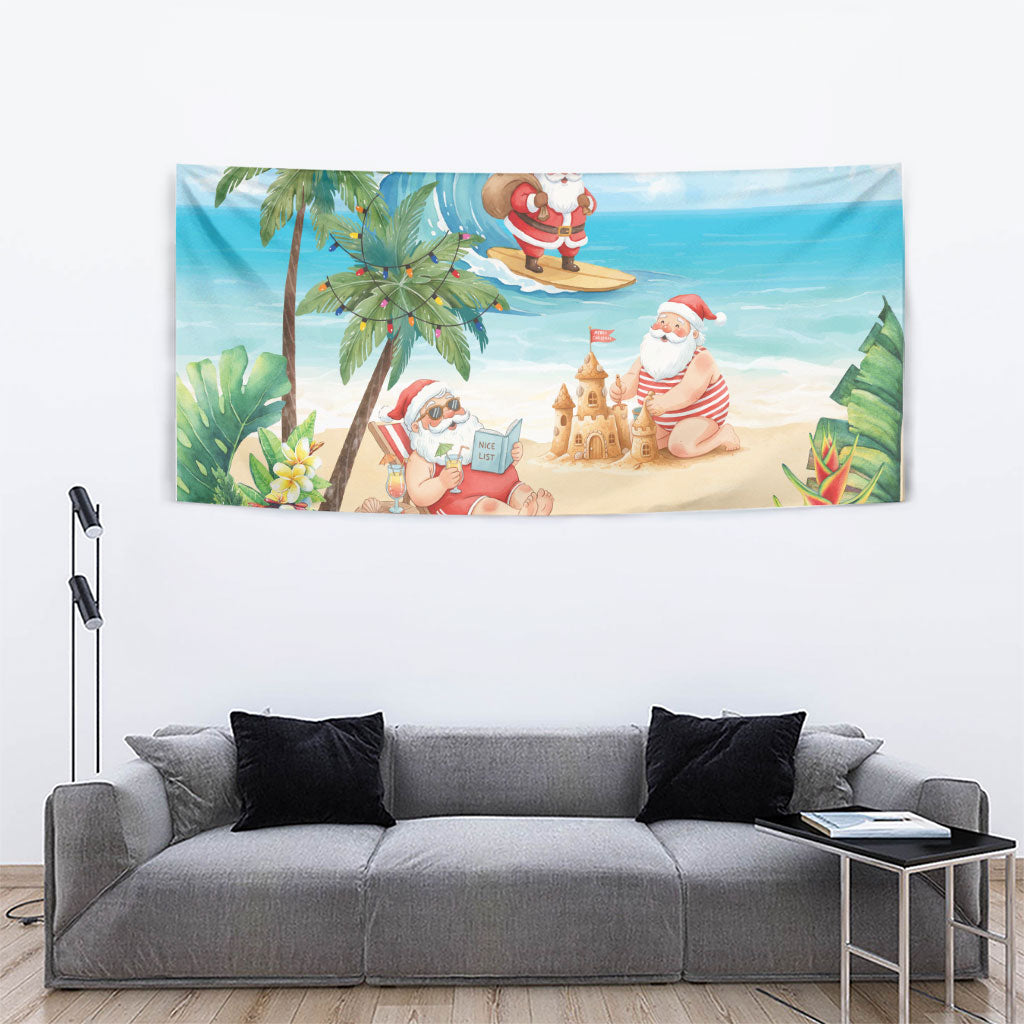 Tropical Christmas Funny Santa Tapestry Beach Vacation