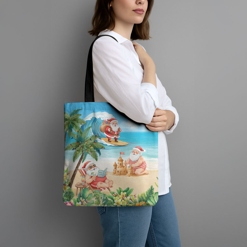 Tropical Christmas Funny Santa Tote Bag Beach Vacation
