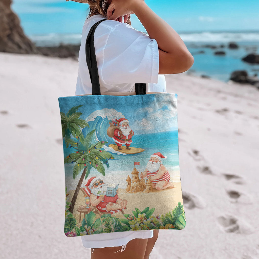 Tropical Christmas Funny Santa Tote Bag Beach Vacation