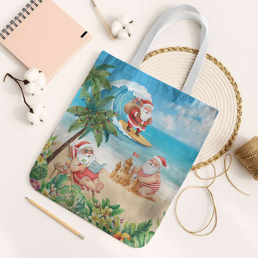 Tropical Christmas Funny Santa Tote Bag Beach Vacation