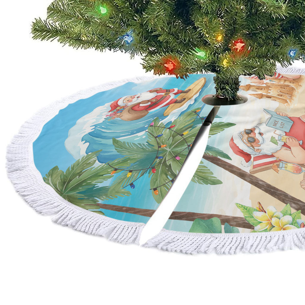 Tropical Christmas Funny Santa Tree Skirt Beach Vacation