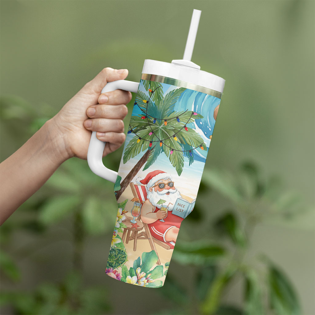 Tropical Christmas Funny Santa Tumbler With Handle Beach Vacation