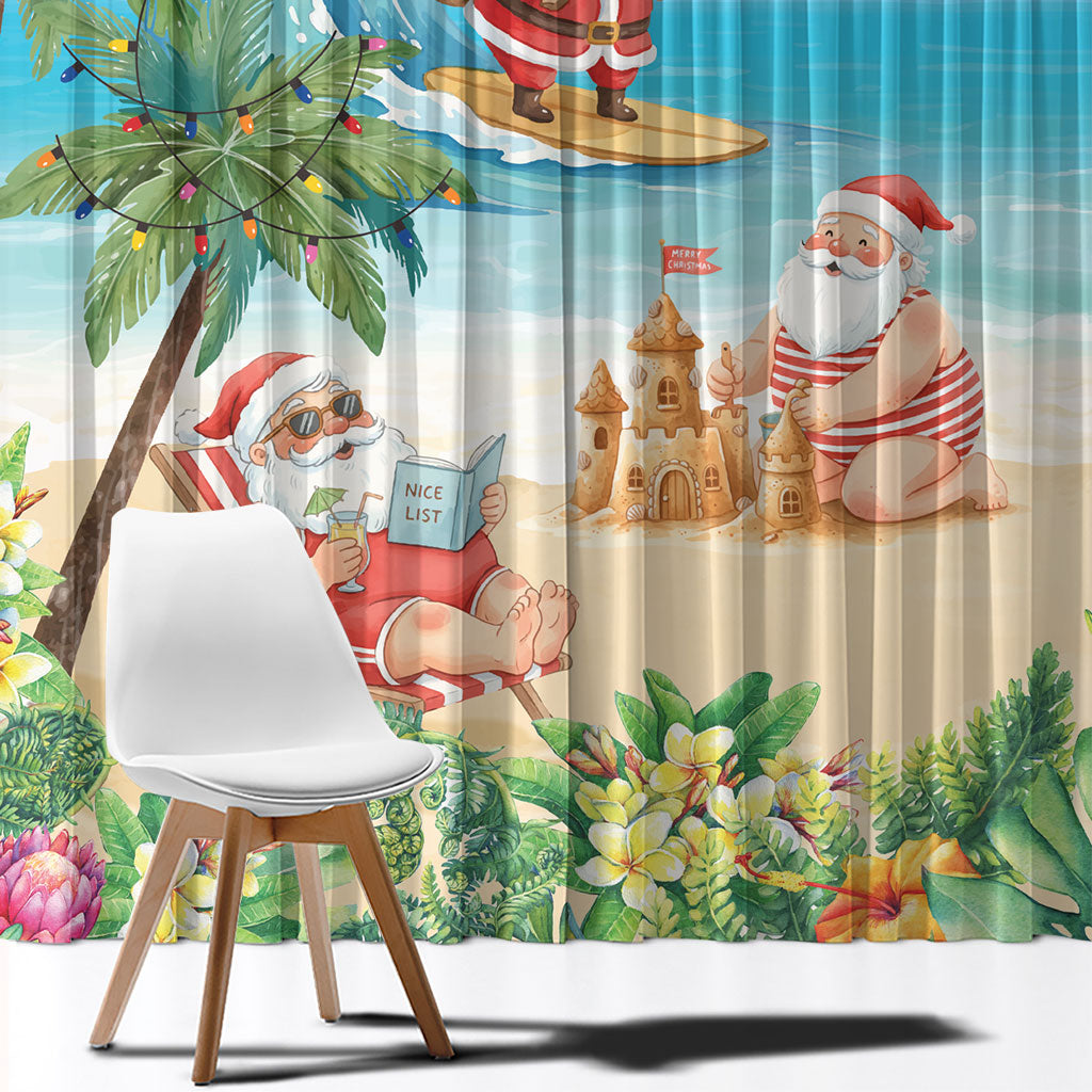 Tropical Christmas Funny Santa Window Curtain Beach Vacation