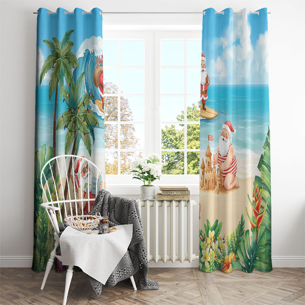Tropical Christmas Funny Santa Window Curtain Beach Vacation