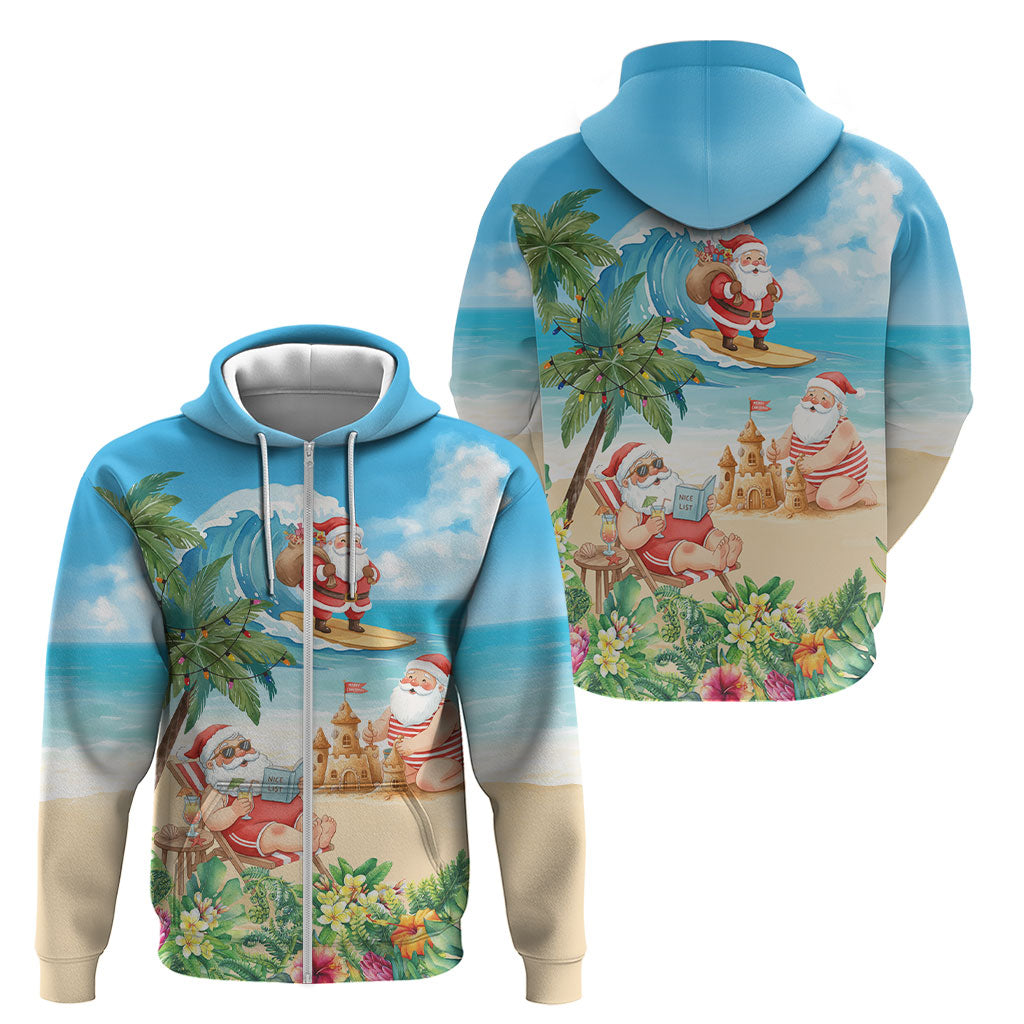 Tropical Christmas Funny Santa Zip Hoodie Beach Vacation