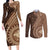 Papua New Guinea Oro Tapa Motif Couples Matching Long Sleeve Bodycon Dress and Long Sleeve Button Shirt Classic