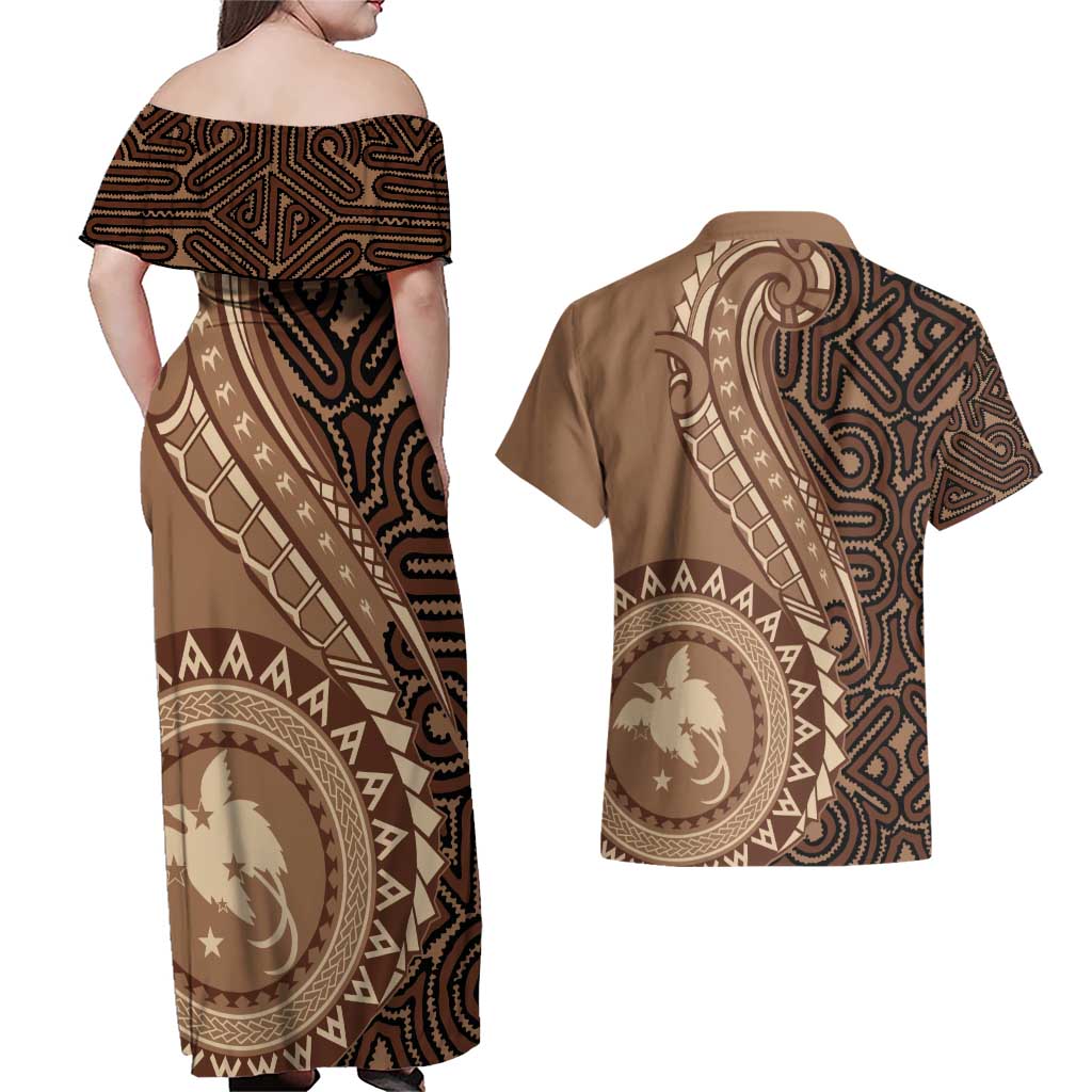 Papua New Guinea Oro Tapa Motif Couples Matching Off Shoulder Maxi Dress and Hawaiian Shirt Classic LT7 - Polynesian Pride