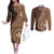 Papua New Guinea Oro Tapa Motif Couples Matching Off The Shoulder Long Sleeve Dress and Long Sleeve Button Shirt Classic