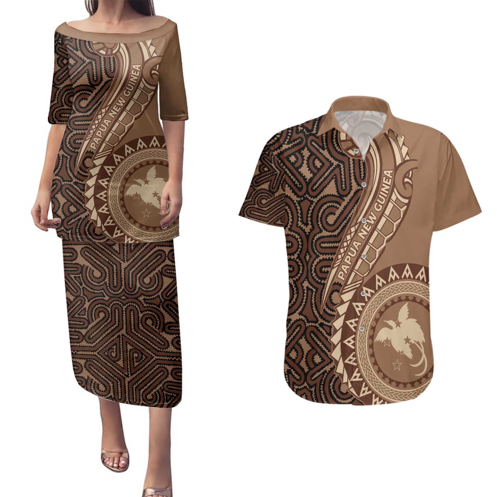 Papua New Guinea Oro Tapa Motif Couples Matching Puletasi and Hawaiian Shirt Classic