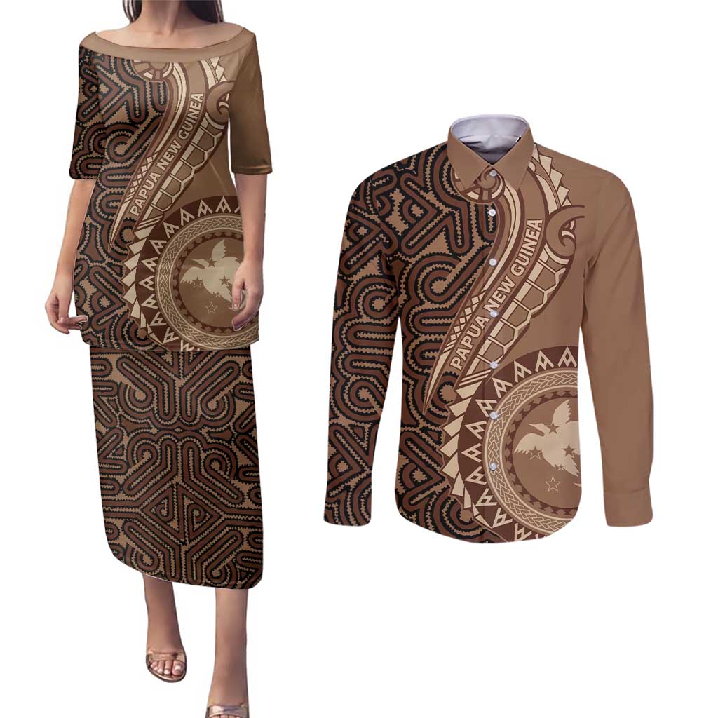 Papua New Guinea Oro Tapa Motif Couples Matching Puletasi and Long Sleeve Button Shirt Classic