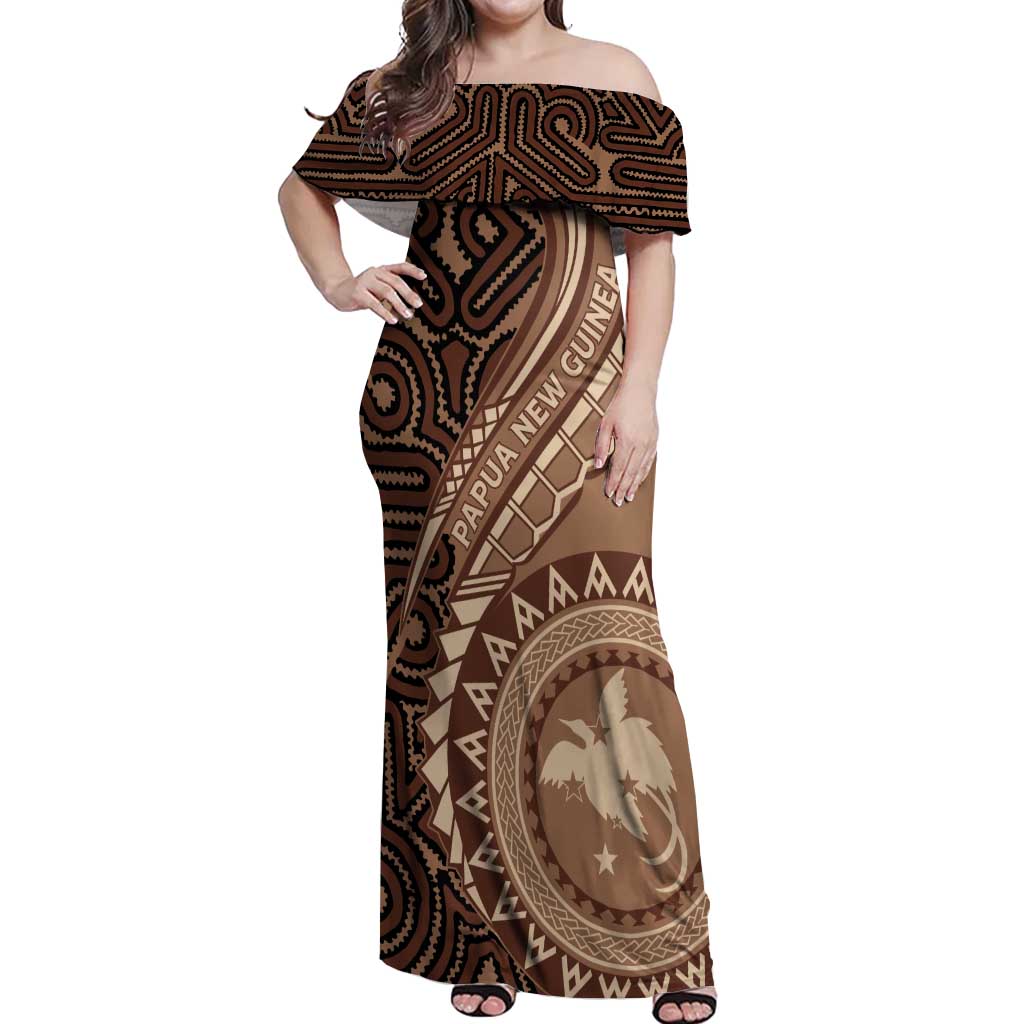 Papua New Guinea Oro Tapa Motif Off Shoulder Maxi Dress Classic