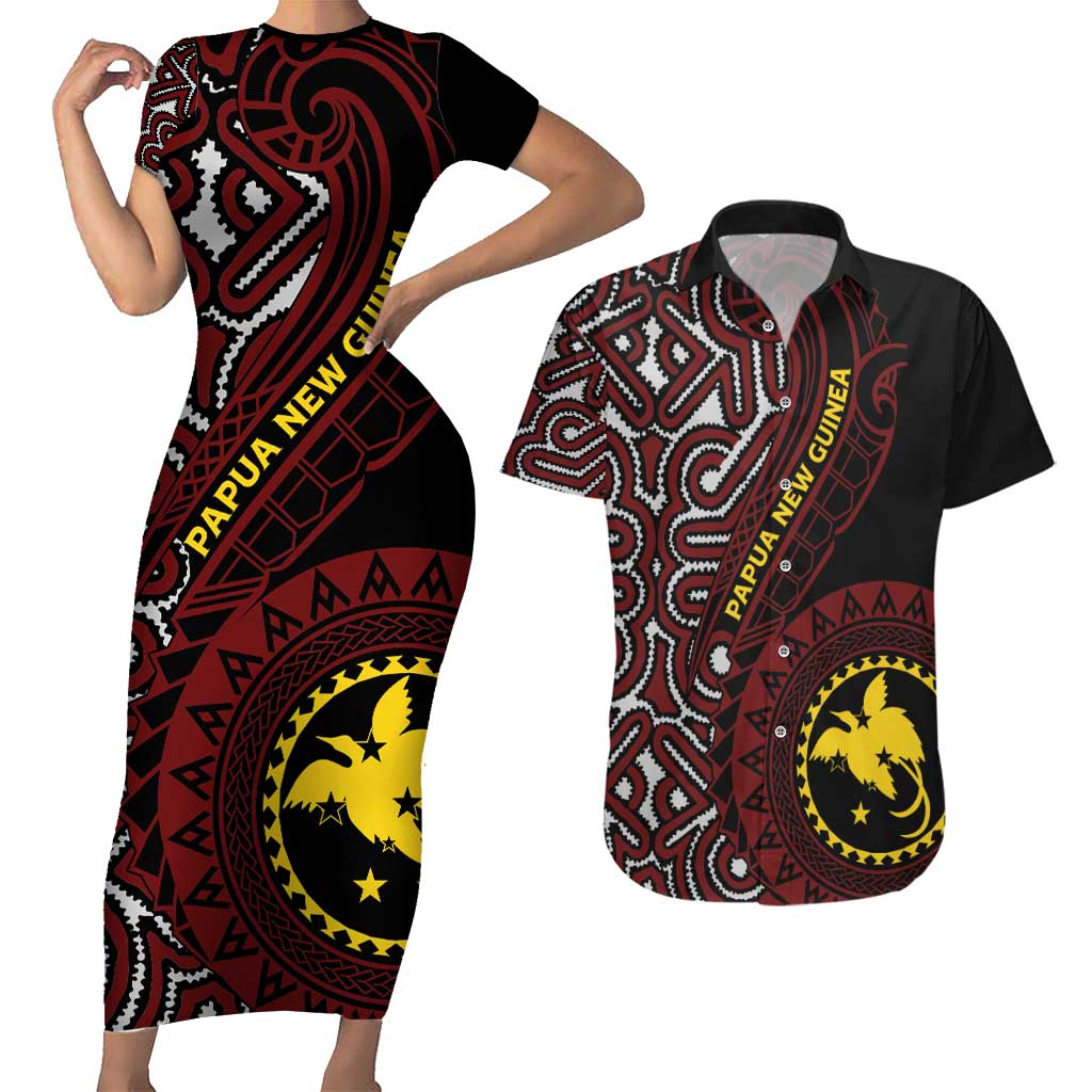 Papua New Guinea Oro Tapa Motif Couples Matching Short Sleeve Bodycon Dress and Hawaiian Shirt Special