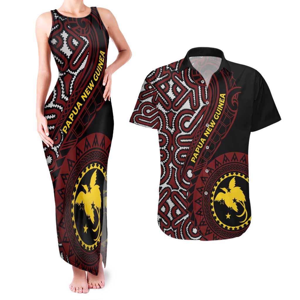 Papua New Guinea Oro Tapa Motif Couples Matching Tank Maxi Dress and Hawaiian Shirt Special