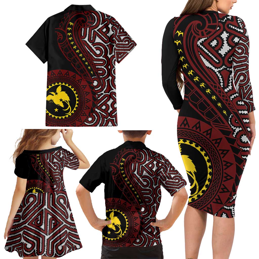 Papua New Guinea Oro Tapa Motif Family Matching Long Sleeve Bodycon Dress and Hawaiian Shirt Special