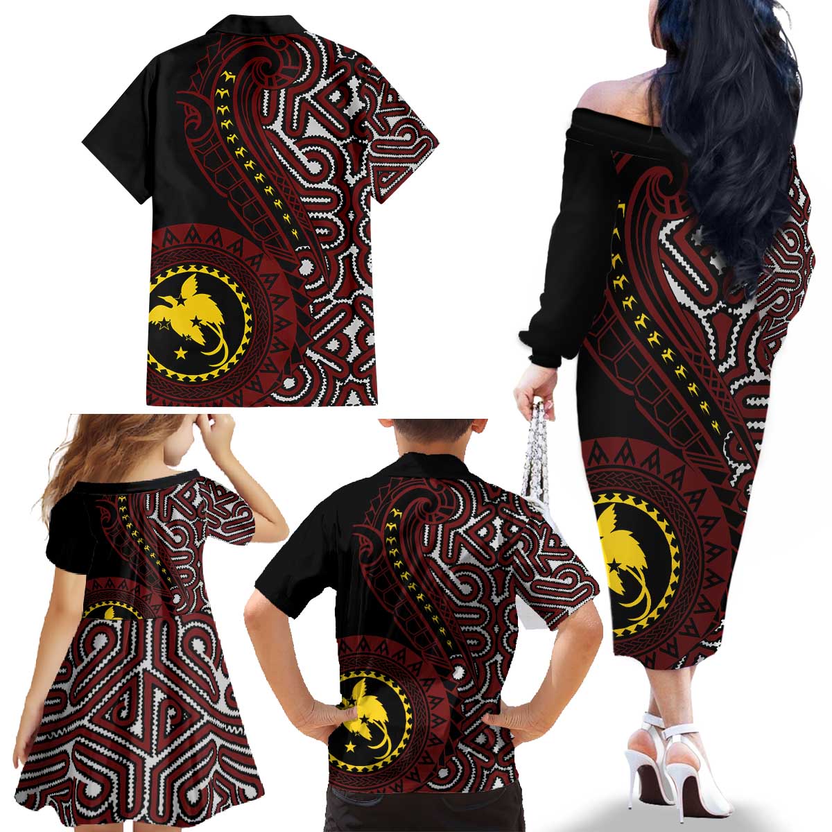 Papua New Guinea Oro Tapa Motif Family Matching Off The Shoulder Long Sleeve Dress and Hawaiian Shirt Special