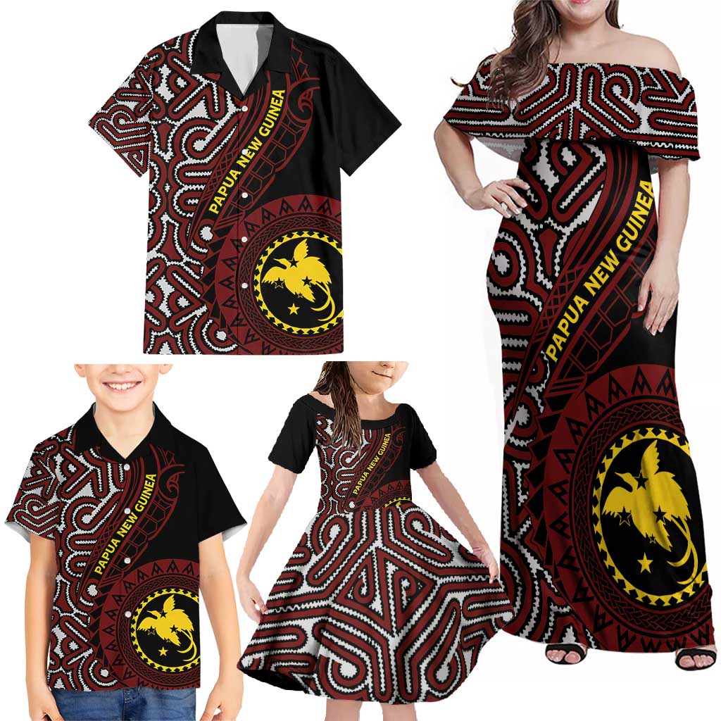 Papua New Guinea Oro Tapa Motif Family Matching Off Shoulder Maxi Dress and Hawaiian Shirt Special