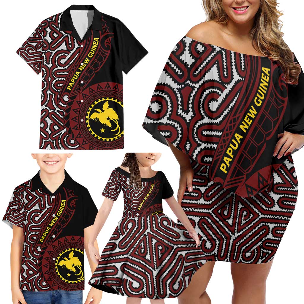 Papua New Guinea Oro Tapa Motif Family Matching Off Shoulder Short Dress and Hawaiian Shirt Special