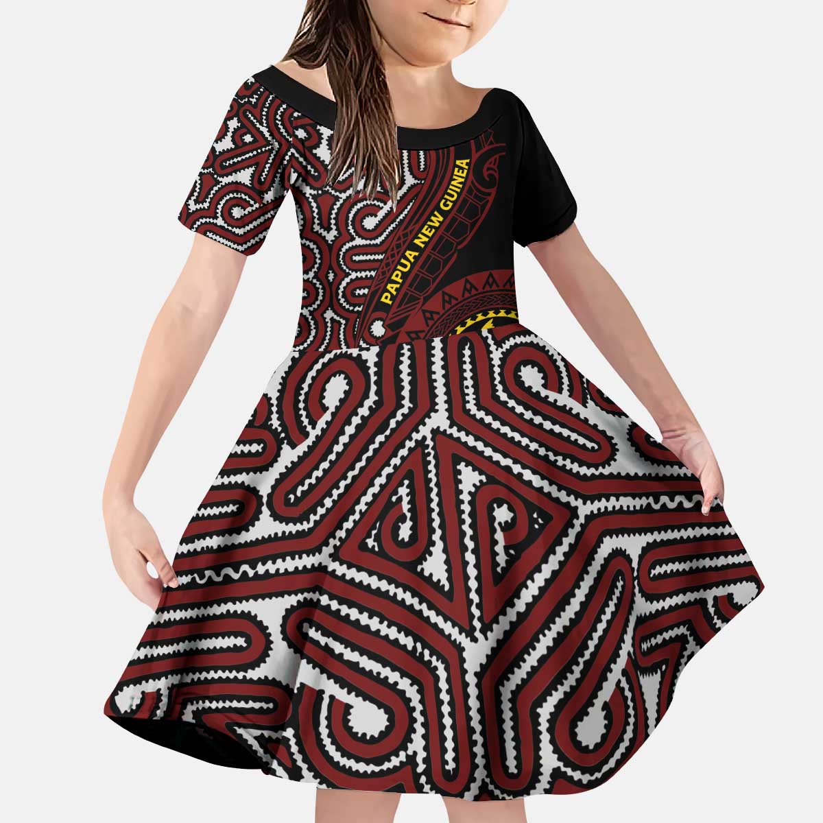 Papua New Guinea Oro Tapa Motif Kid Short Sleeve Dress Special