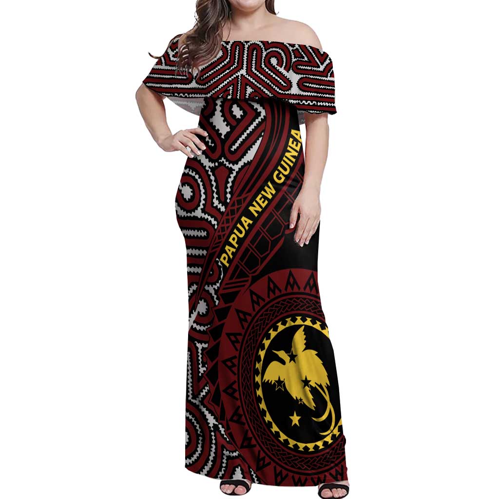 Papua New Guinea Oro Tapa Motif Off Shoulder Maxi Dress Special