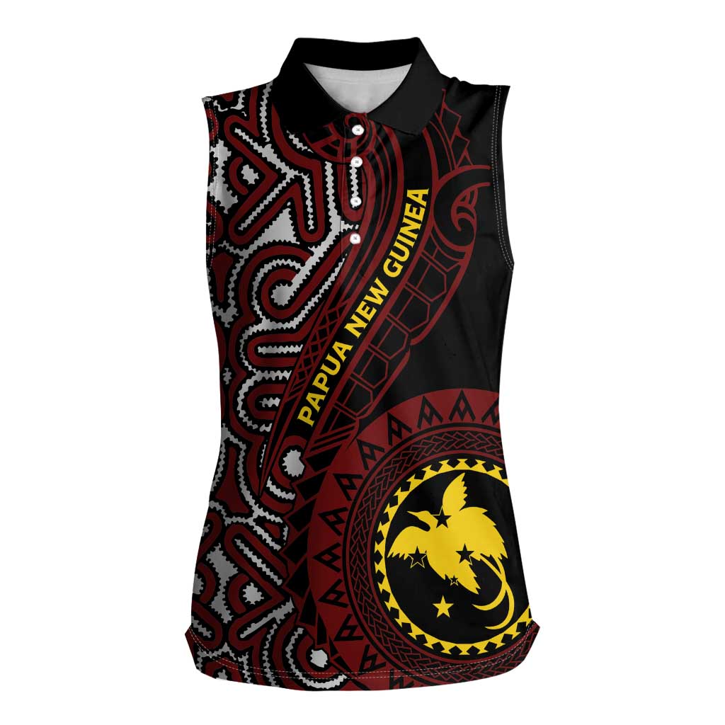 Papua New Guinea Oro Tapa Motif Women Sleeveless Polo Shirt Special