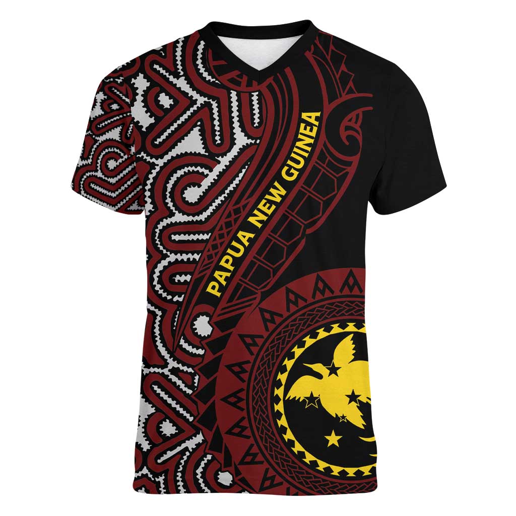 Papua New Guinea Oro Tapa Motif Women V-Neck T-Shirt Special