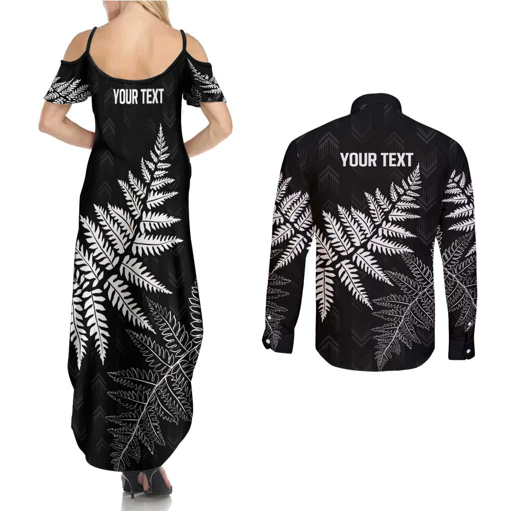 New Zealand Lawn Bowls Personalized Couples Matching Summer Maxi Dress and Long Sleeve Button Shirt Wrap-Around Silver Fern - Polynesian Pride