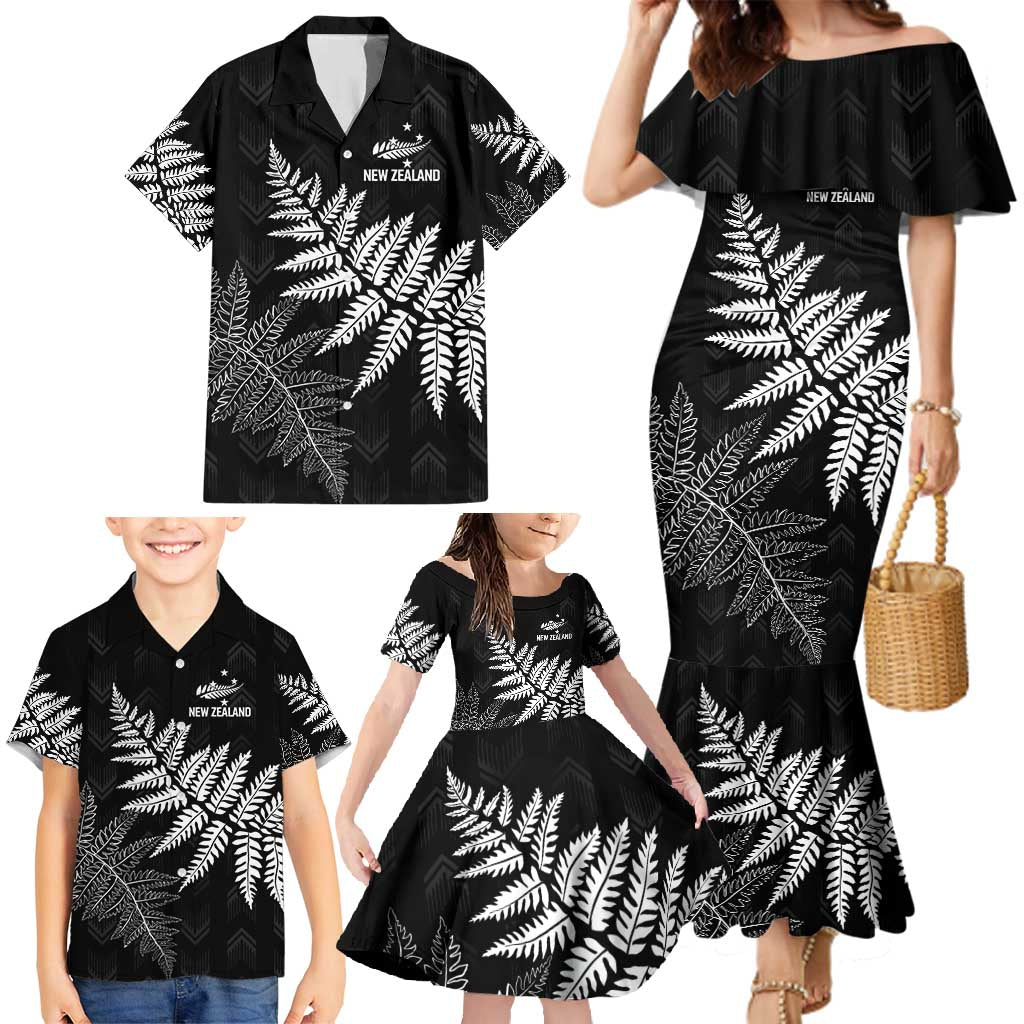 New Zealand Lawn Bowls Personalized Family Matching Mermaid Dress and Hawaiian Shirt Wrap-Around Silver Fern - Polynesian Pride