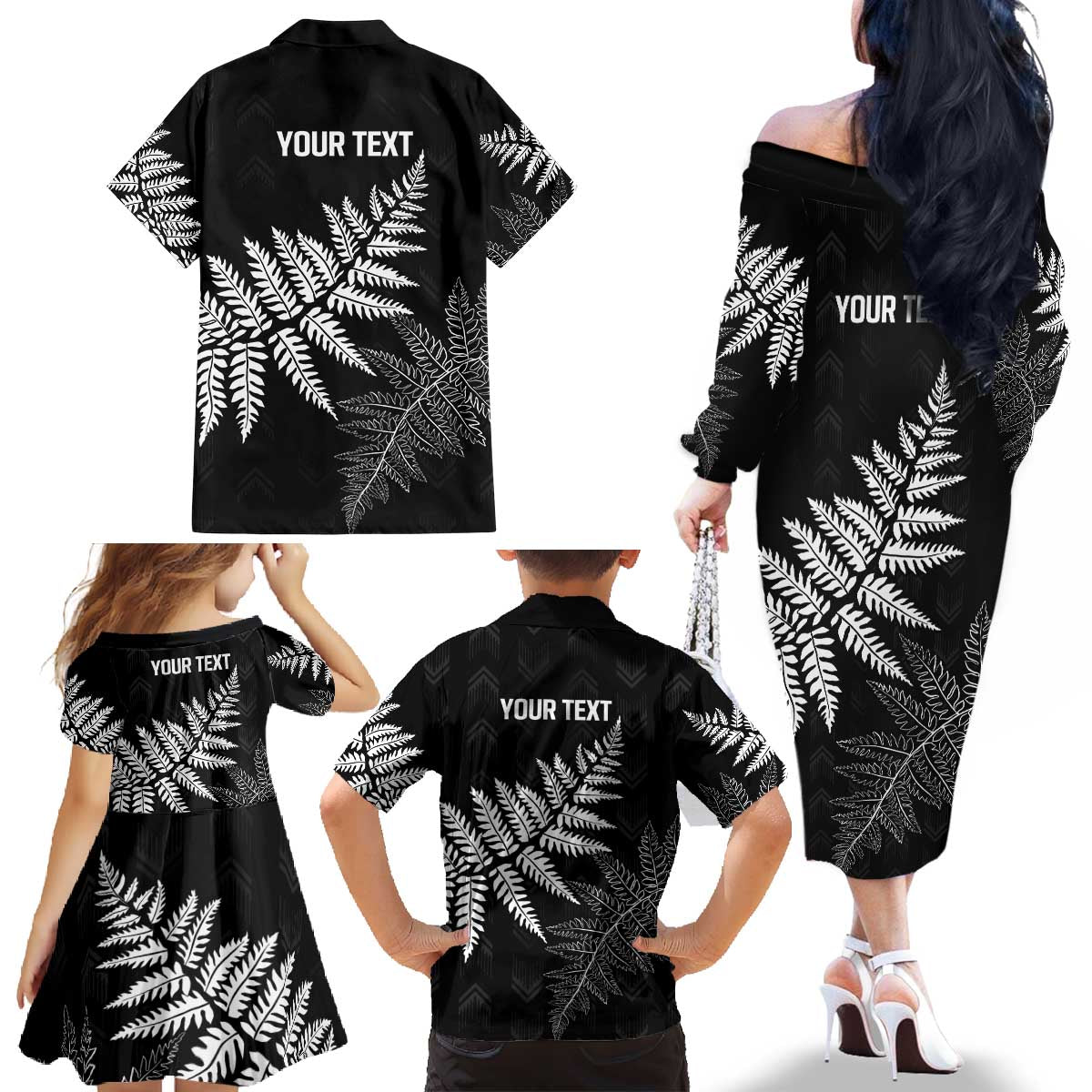 New Zealand Lawn Bowls Personalized Family Matching Off The Shoulder Long Sleeve Dress and Hawaiian Shirt Wrap-Around Silver Fern - Polynesian Pride